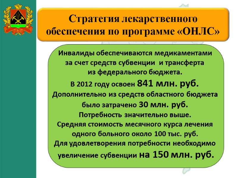 09.12.2017 52 Стратегия лекарственного обеспечения по программе «ОНЛС» Инвалиды обеспечиваются медикаментами 09.12.2017 52 Стратегия лекарственного обеспечения по программе «ОНЛС» Инвалиды обеспечиваются медикаментами